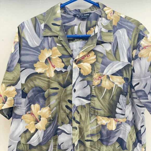 Vintage Norman James Button Up Hawaiian Camp Shirt Aloha Floral All Over L - Picture 2 of 5